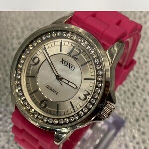 XOXO Fuchsia Strap Crystal Watch